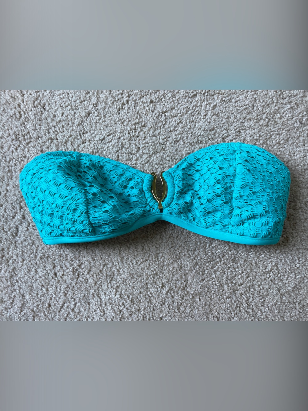 Sunsets Turquoise Lace Bandeau Swim Top with Gold Accent